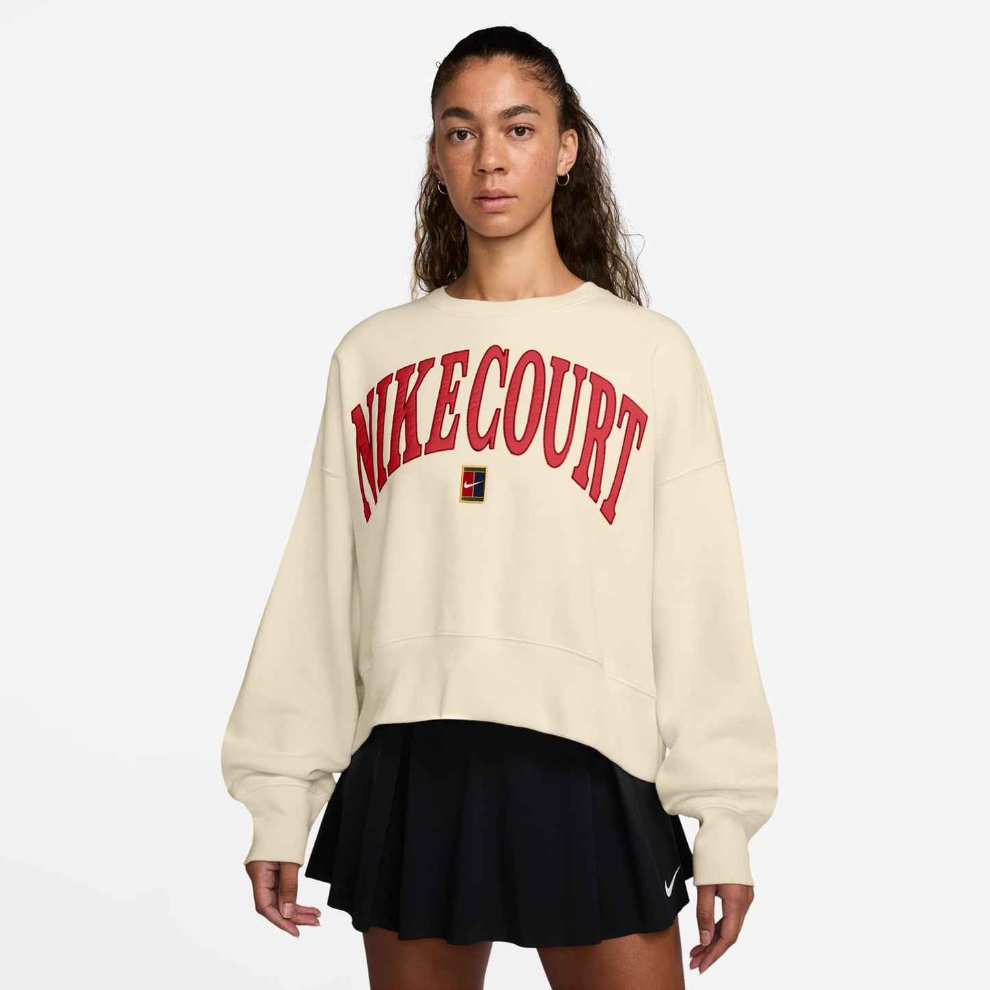 Nike Court Heritage Phoenix Fleece Oversized Crew High Rise Bluza Kobiety - beż,