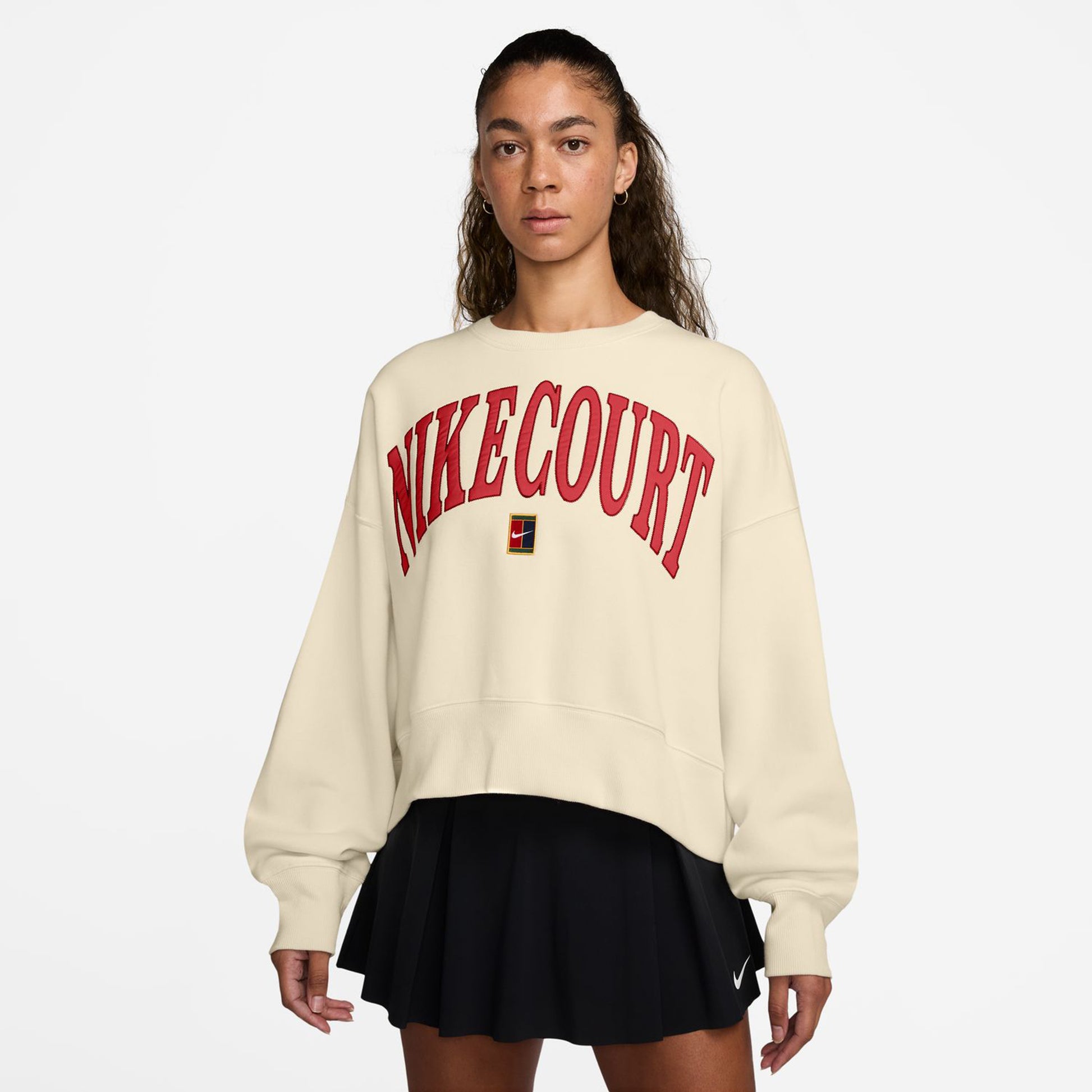 Nike Court Heritage Phoenix Fleece Oversized Crew High Rise Bluza Kobiety - beż,