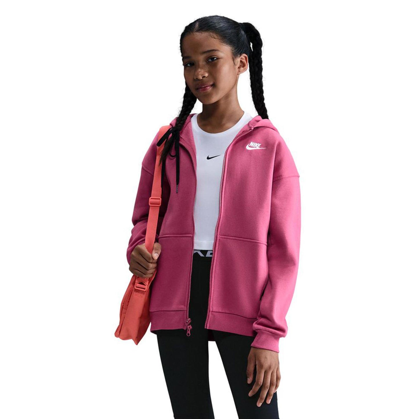 Nike Club Fleece Oversized Full-Zip Bluza Dresowa Dziewczynki-Jagoda