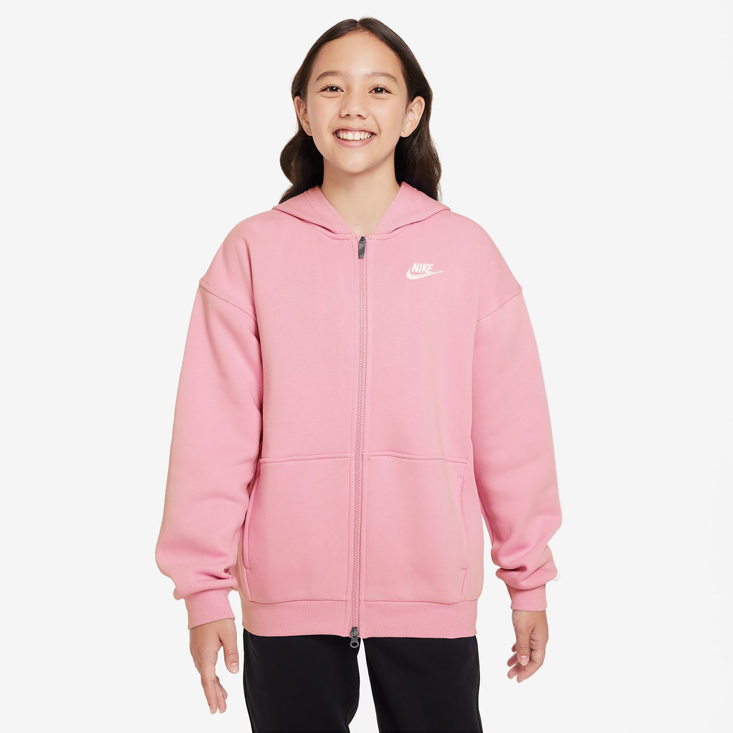 Nike Club Fleece Oversized Full-Zip Bluza Dresowa Dziewczynki-Róż