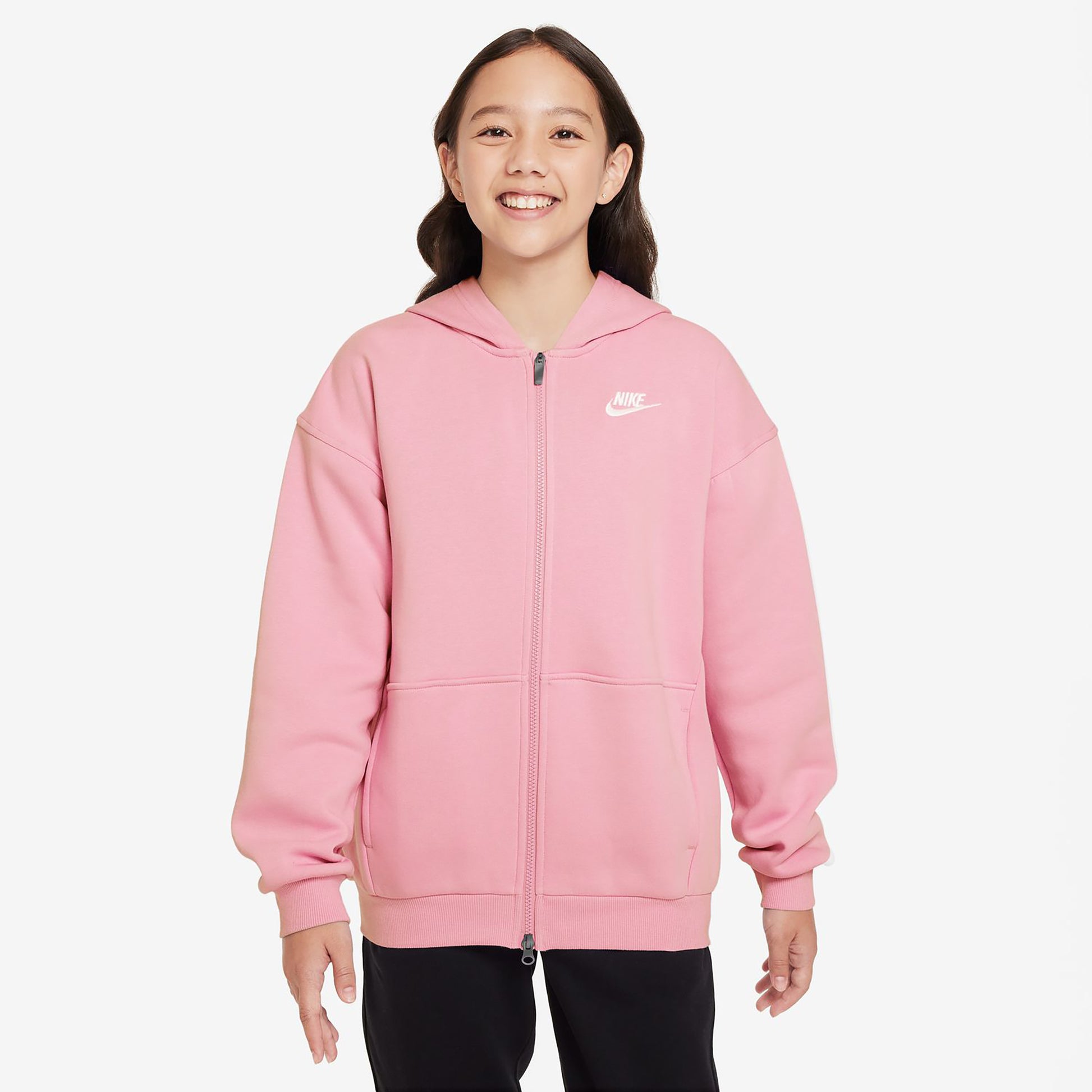 Nike Club Fleece Oversized Full-Zip Bluza Dresowa Dziewczynki-Róż