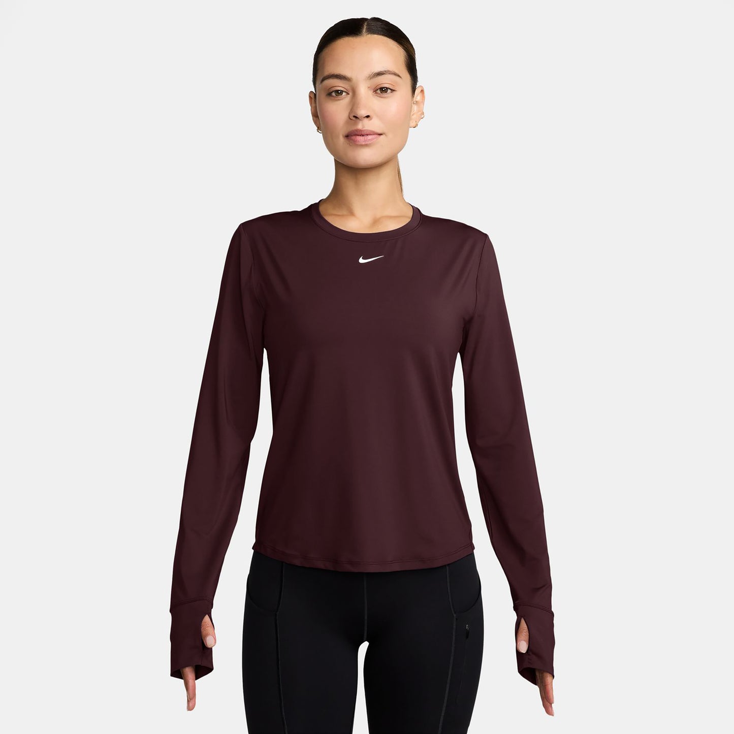 Nike One Classic Dri-FIT Długi Rękaw Kobiety - ciemnoczerwony, biały