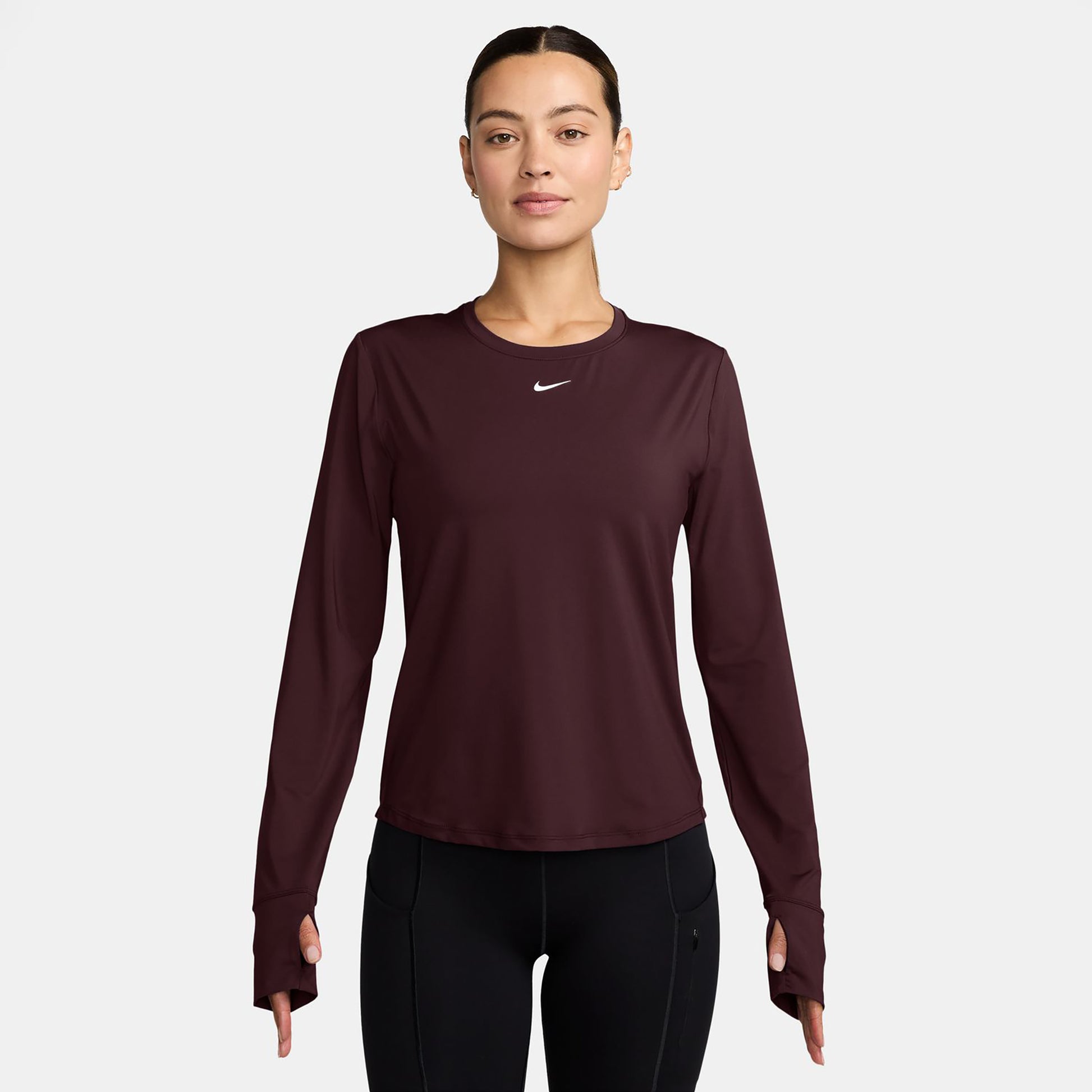 Nike One Classic Dri-FIT Długi Rękaw Kobiety - ciemnoczerwony, biały