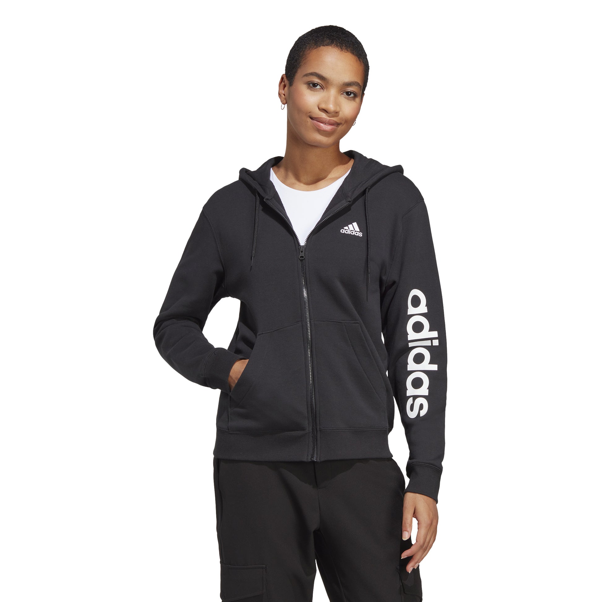 adidas Linear French terry Full Zip Bluza dresowa Kobiety - czarny, biały