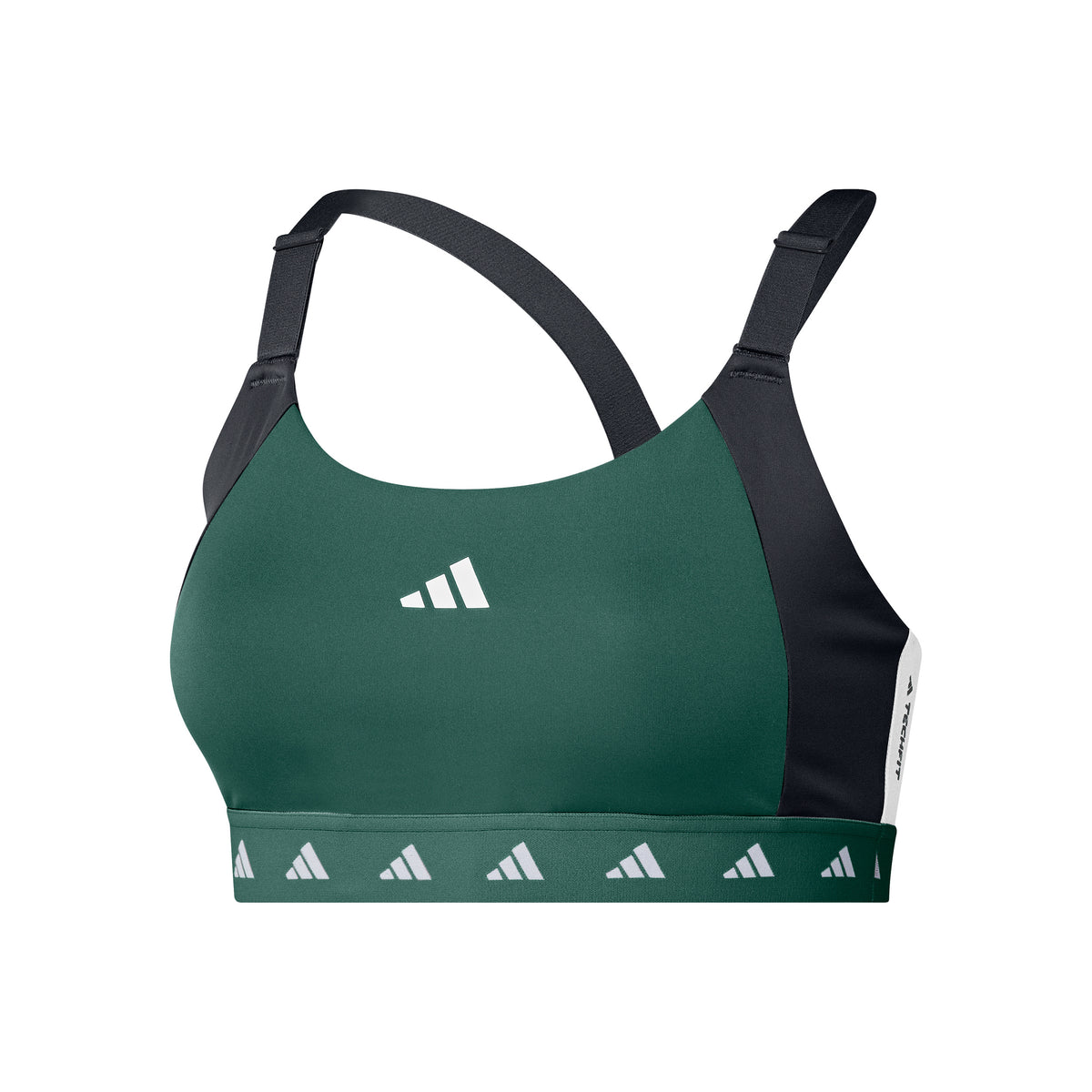 adidas PWI Medium-Sport Tech-Fit Color Block Stanik sportowy Kobiety - ciemnozielony, czarny
