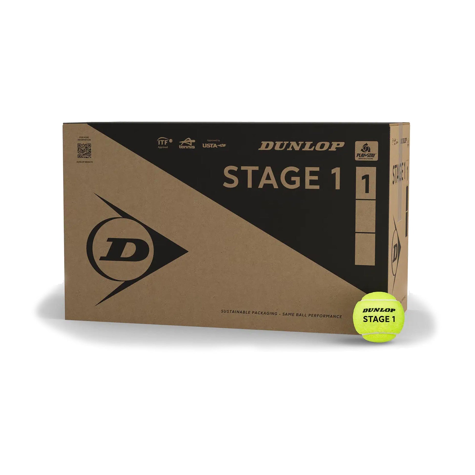 Dunlop Stage 1 Green Piłka Play and Stay 18x puszka 4 szt. -żółty