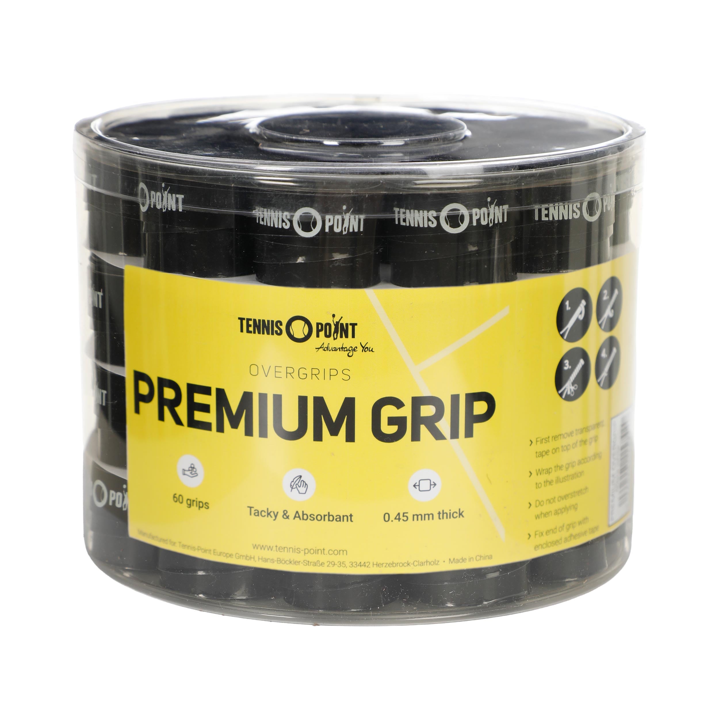 Tennis-Point Premium Grip Opakowanie 60 Szt.-Czarny