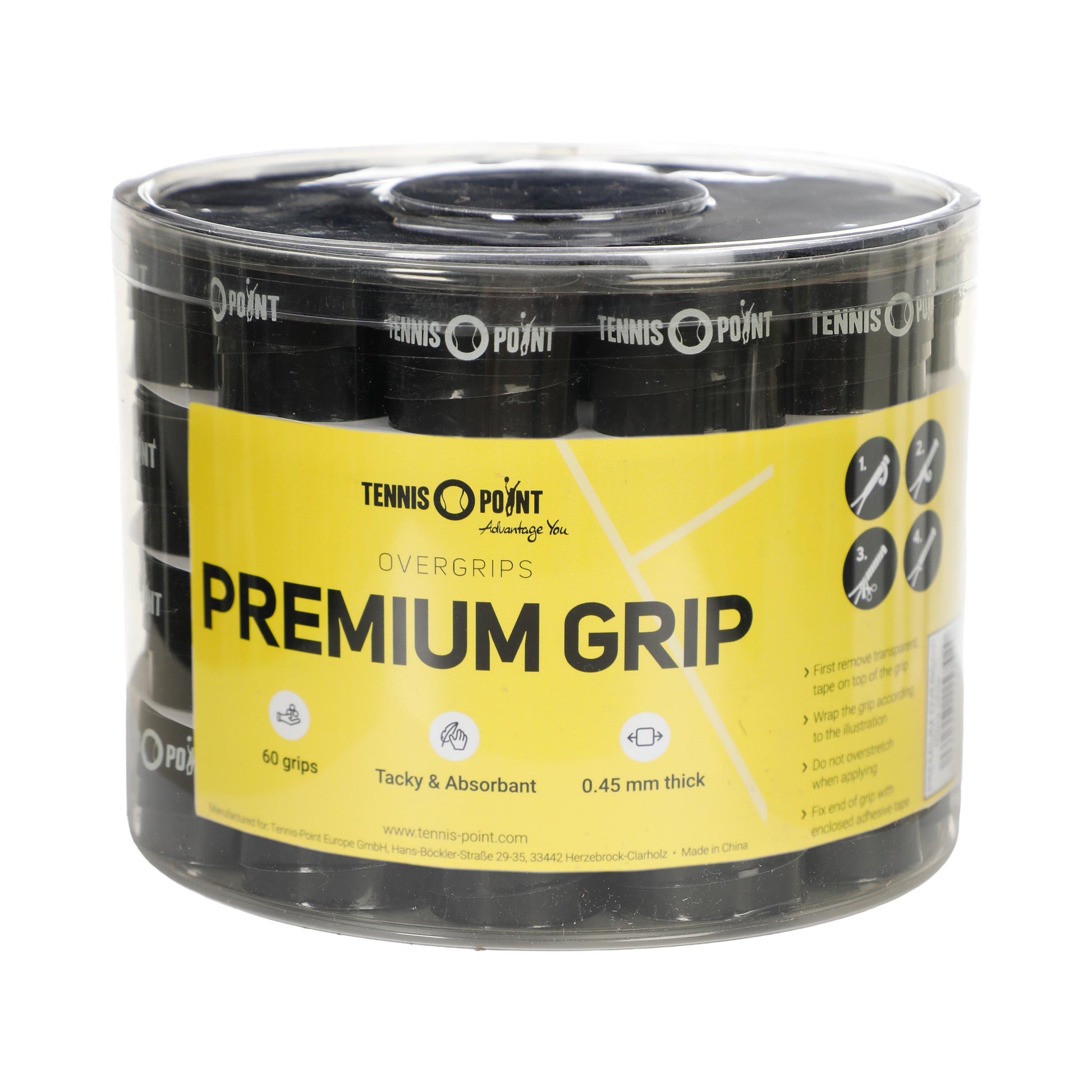 Tennis-Point Premium Grip Opakowanie 60 Szt.-Czarny