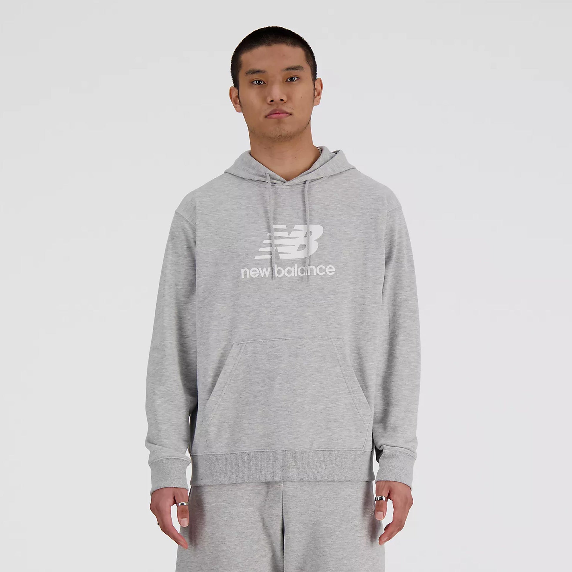 New Balance French Terry Logo Hoodie Bluza Mężczyźni-Szary
