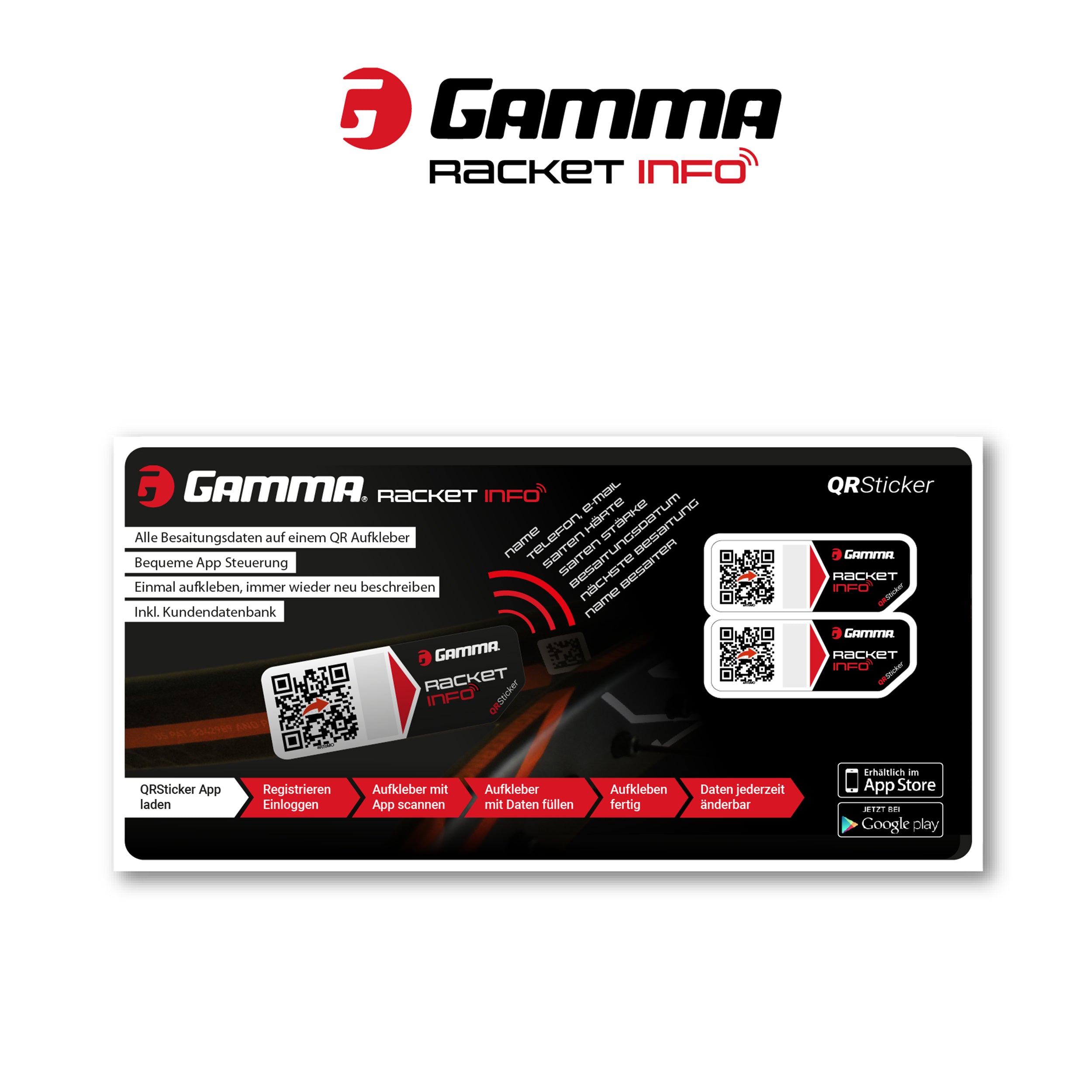 Gamma Racket Info Naklejka Naciąg Opakowanie 2 Szt.-Czarny