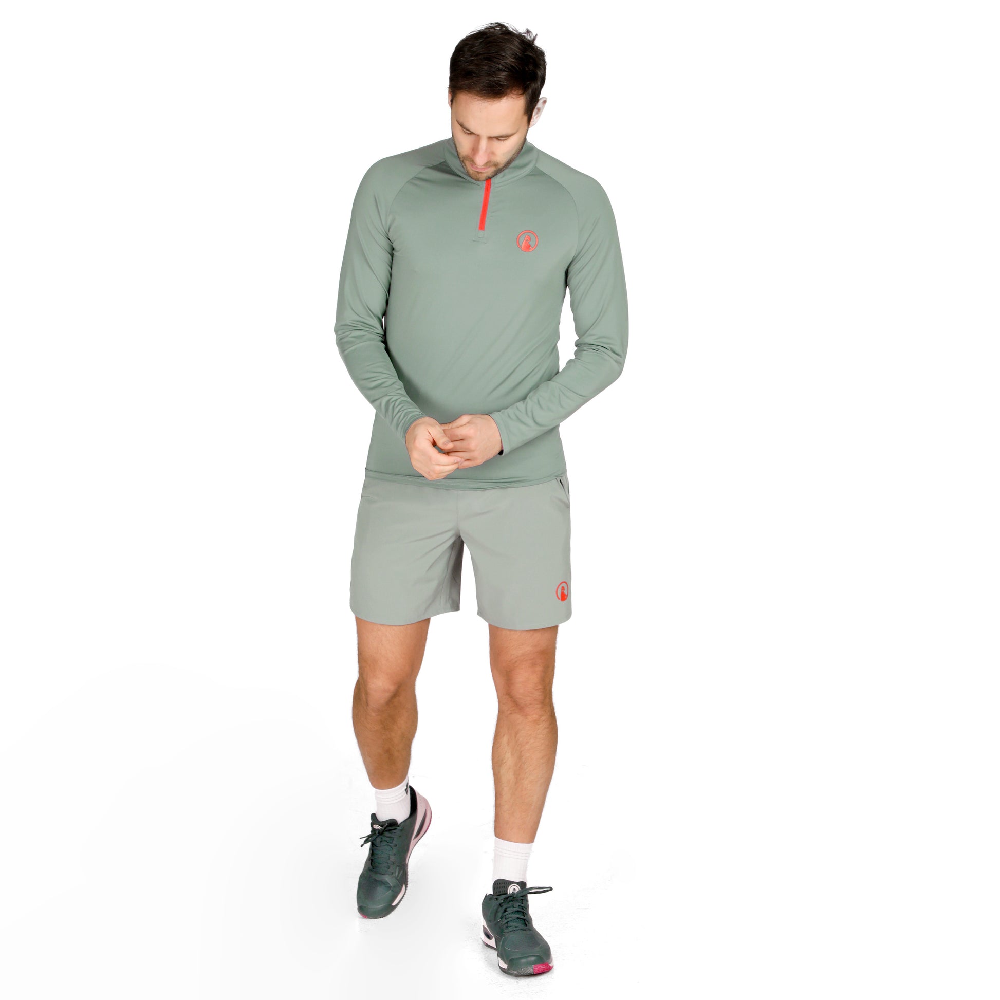 Quiet Please Big Serve 1/4 Zip Długi Rękaw Mężczyźni - szałwia, czerwony