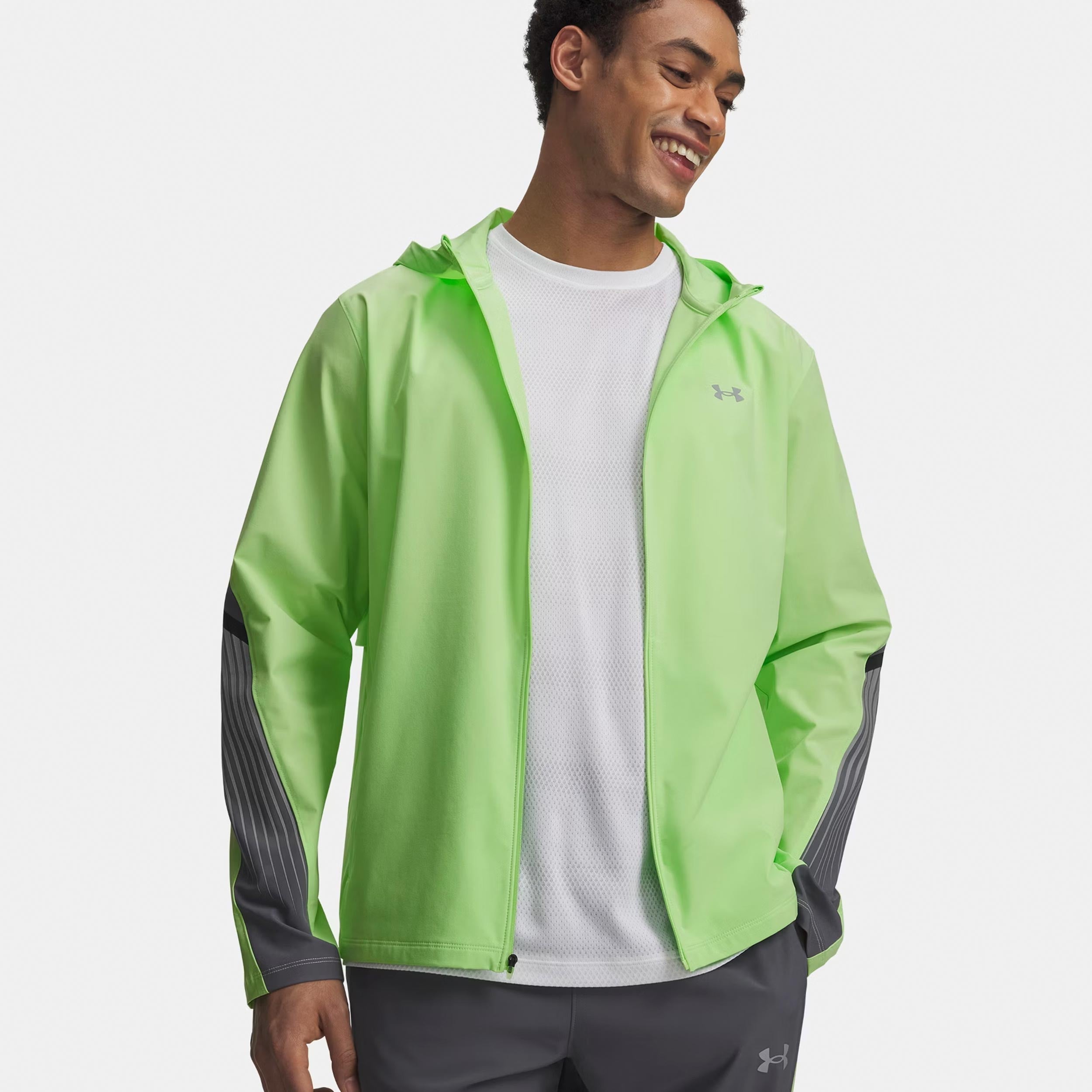 Under Armour Velociti Storm Hooded  Kurtka do biegania Mężczyźni-neonowy zielony, ciemnoszary