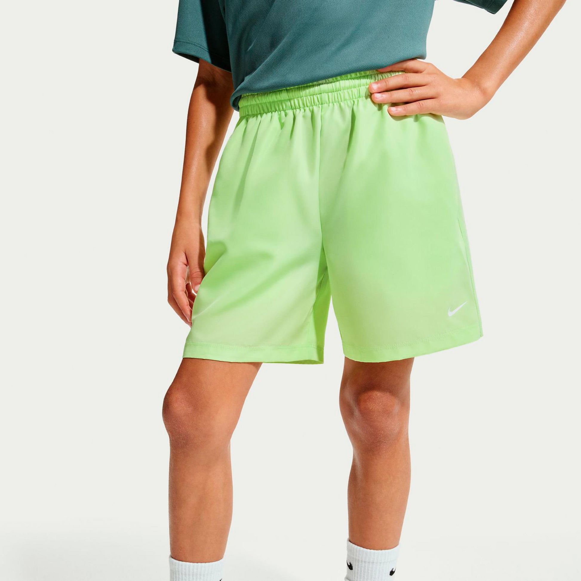 Nike Big Szorty Chłopcy-limonka, biały