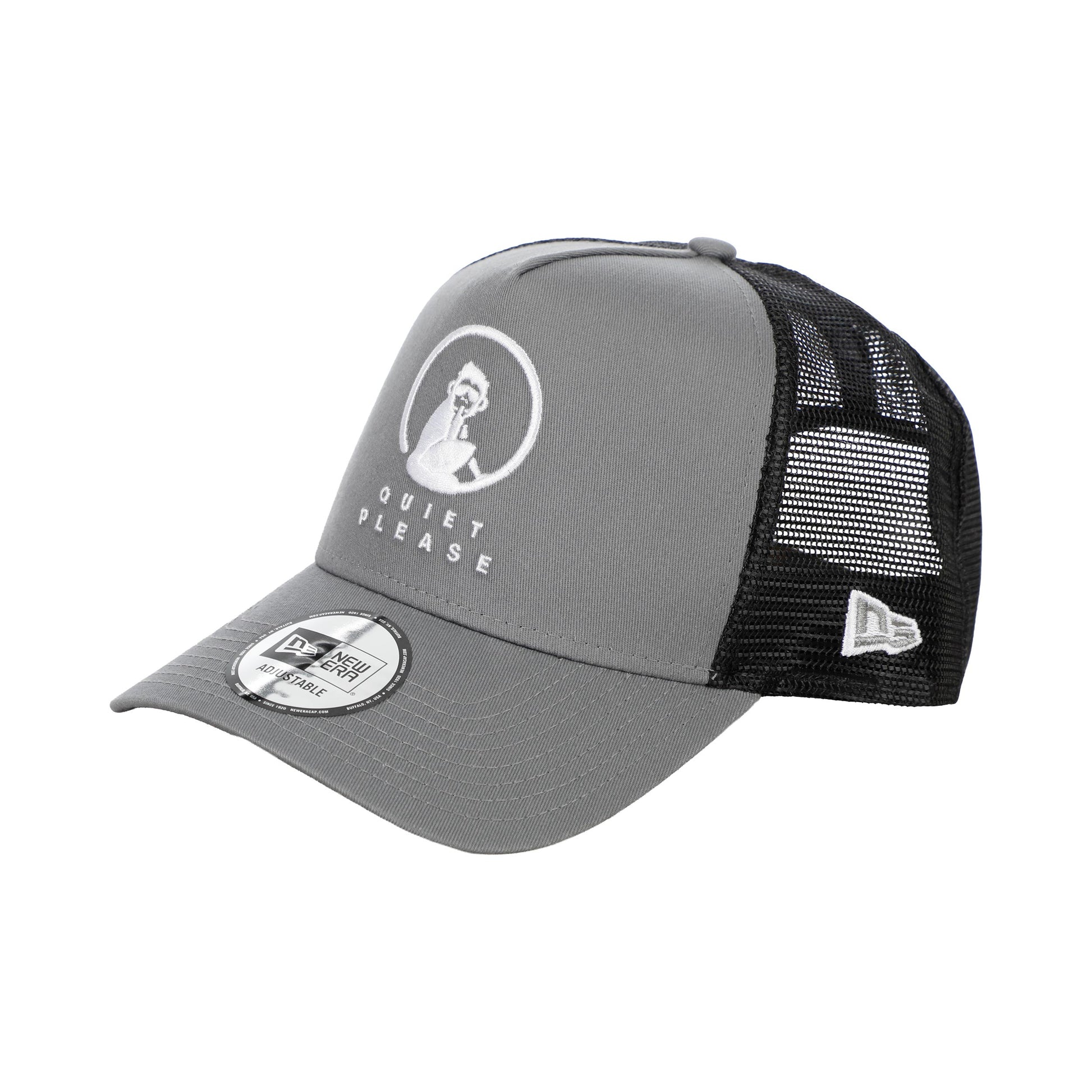 Quiet Please New Era Trucker Czapka Unisex-ciemnoszary, biały