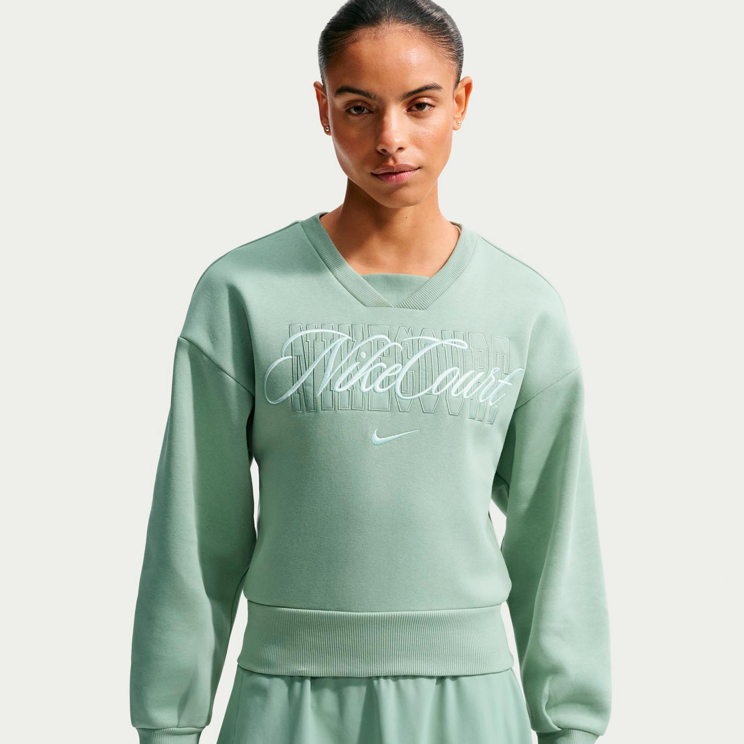 Nike Court Fleece Crew Bluza Kobiety - złamana biel, zieleń