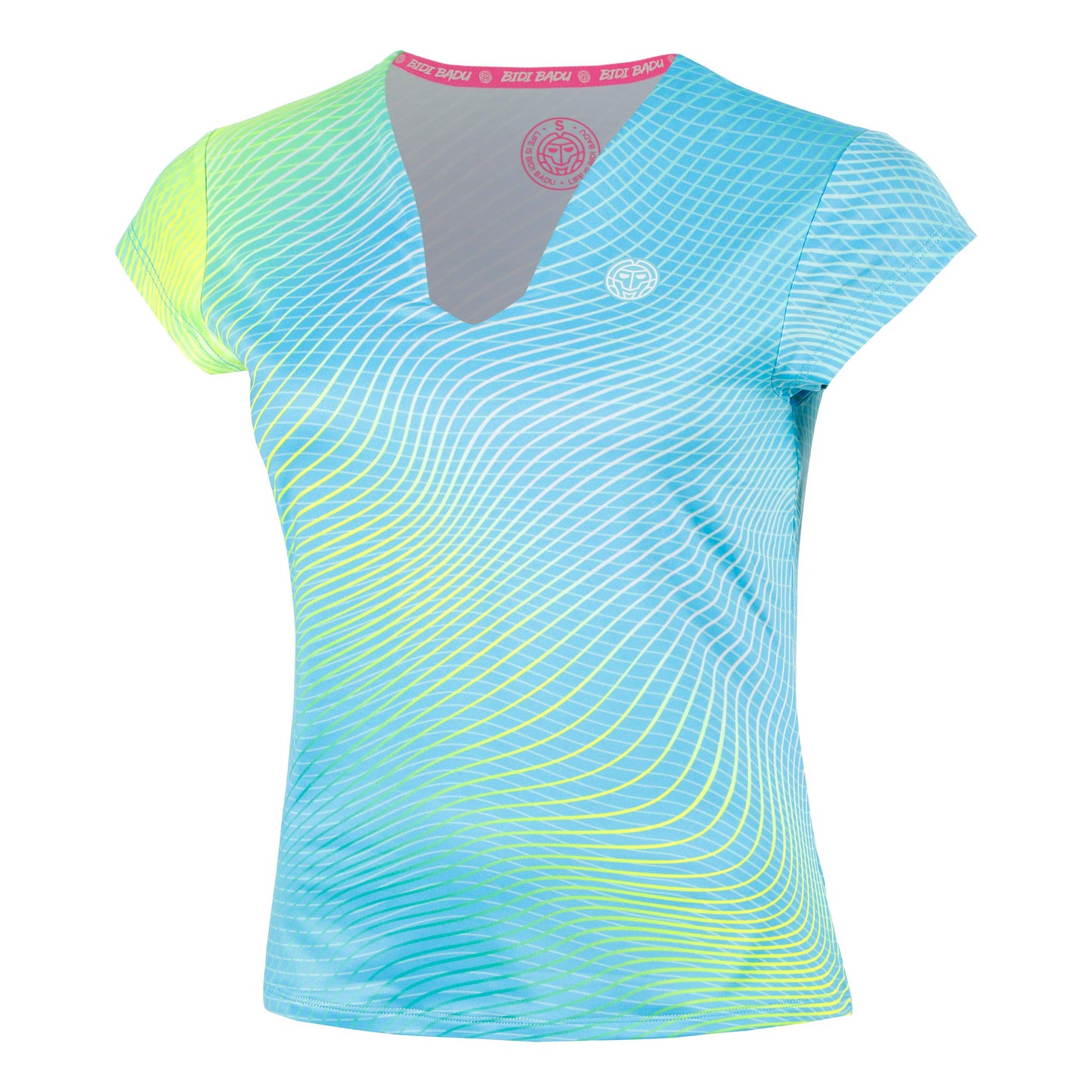 BIDI BADU Out of Control V-Neck Koszulka Kobiety-jasnoniebieski, neonowy żółty