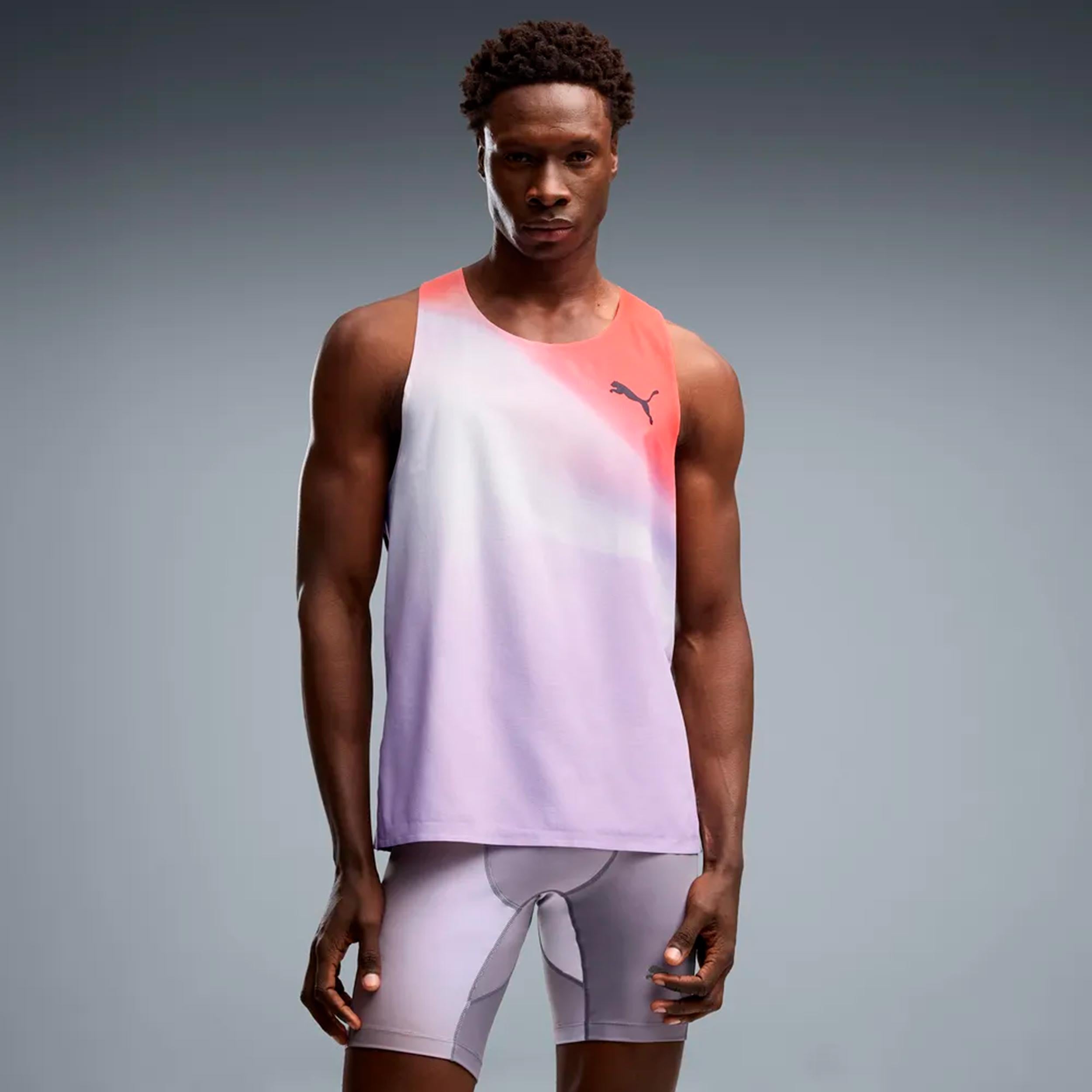 Puma Lightspeed Ultraweave Graphic  Koszulka do biegania Mężczyźni - jasnoszary, pomarańczowy