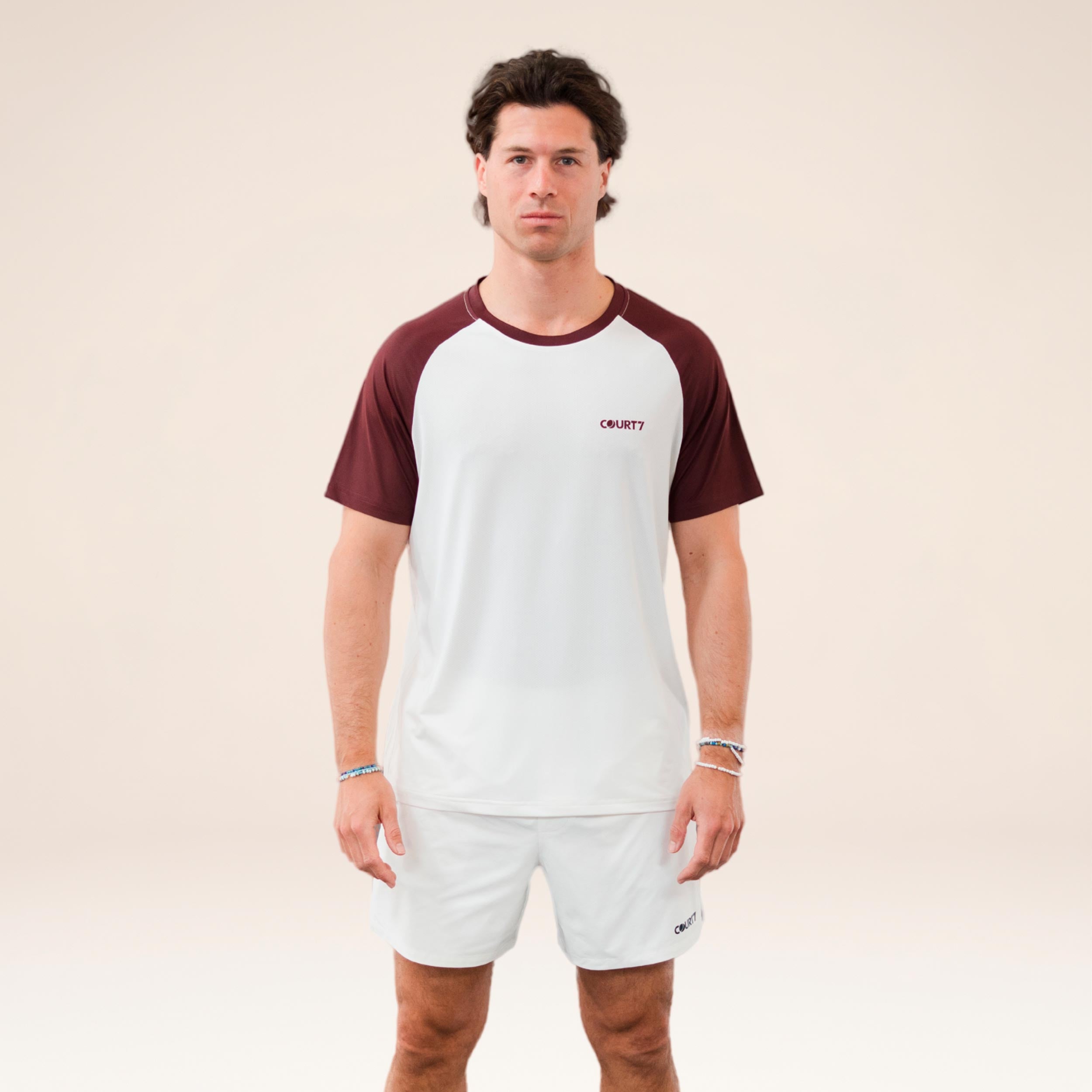 COURT7 Performance Raglan Contrast Koszulka Mężczyźni - złamana biel, czerwony