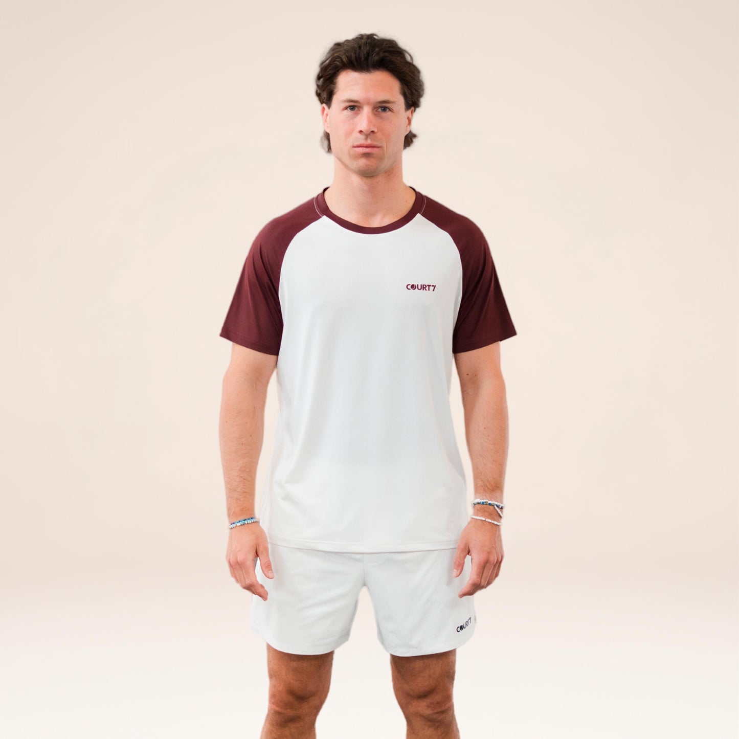 COURT7 Performance Raglan Contrast Koszulka Mężczyźni - złamana biel, czerwony