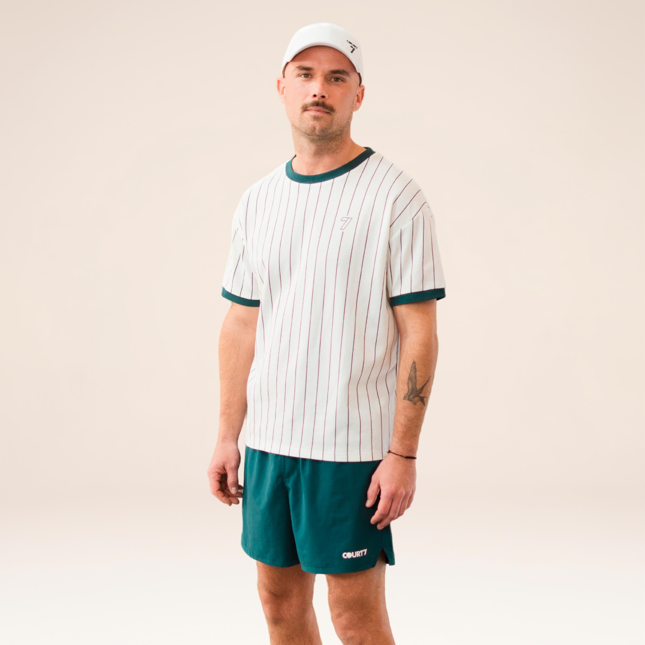 COURT7 AD-IN Stripes 2.0 Koszulka Unisex - złamana biel, ciemnozielony