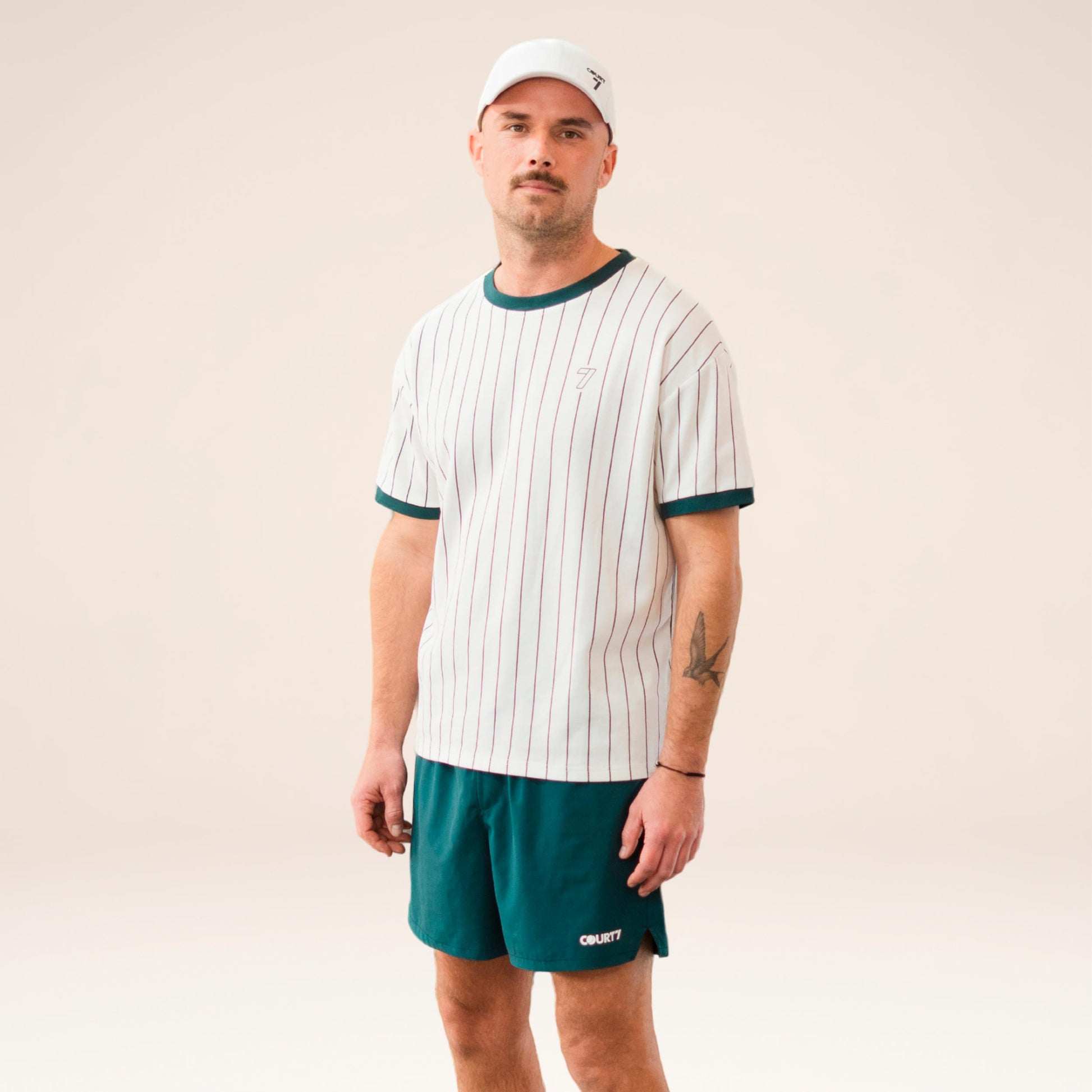 COURT7 AD-IN Stripes 2.0 Koszulka Unisex - złamana biel, ciemnozielony