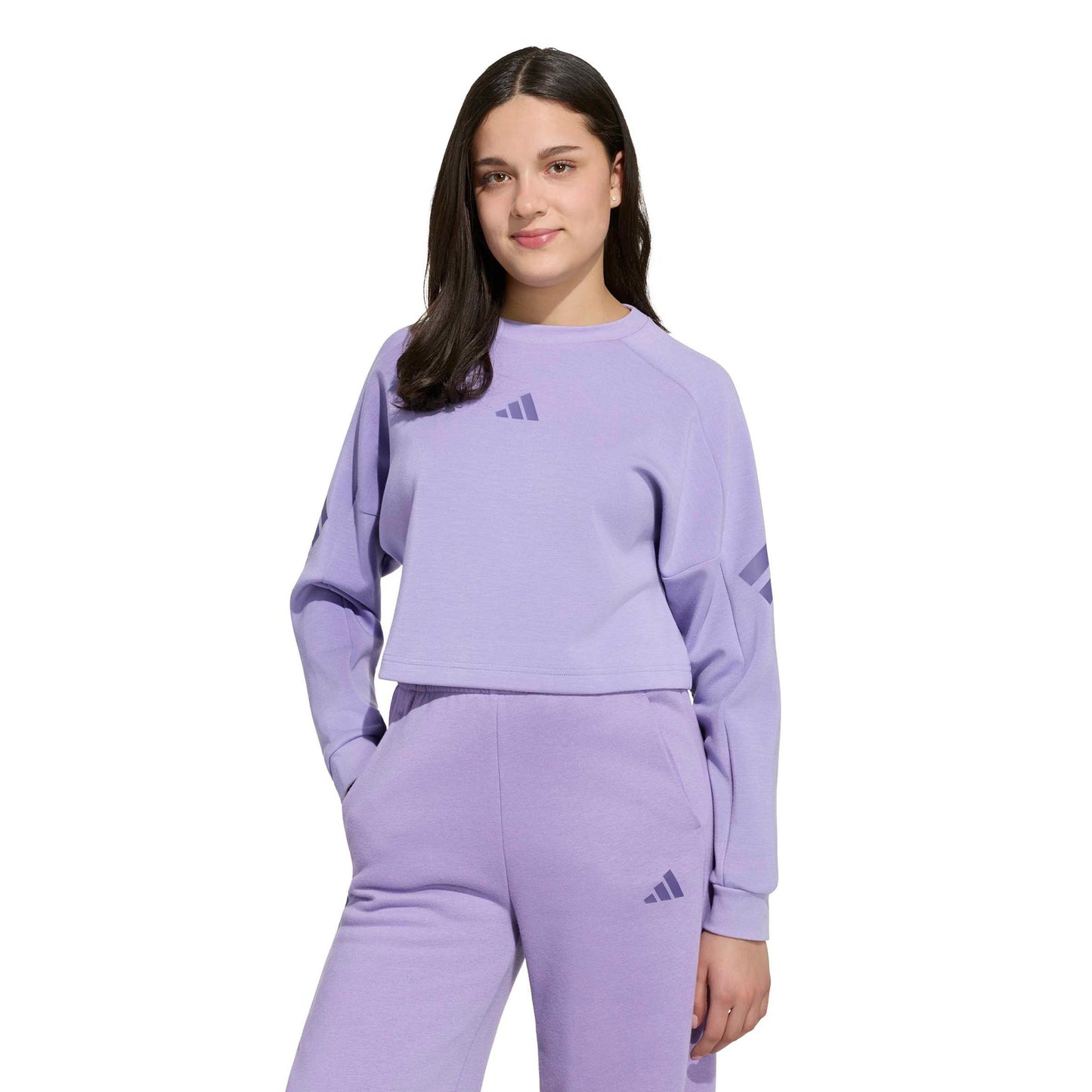 adidas 3Stripes Crew Crop Bluza Dzieci - liliowy