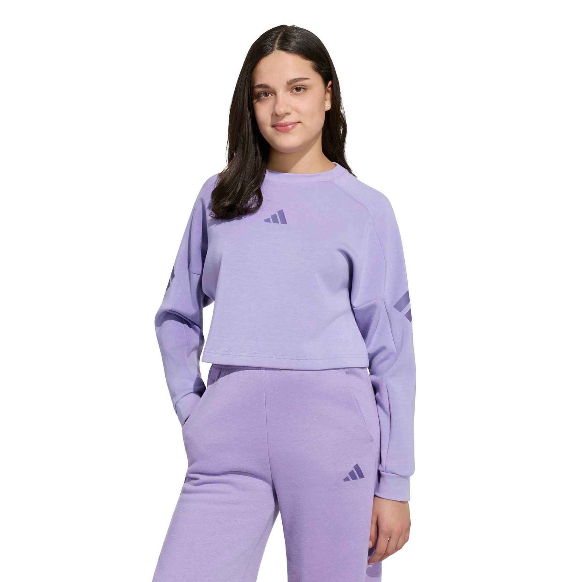 adidas 3Stripes Crew Crop Bluza Dzieci - liliowy